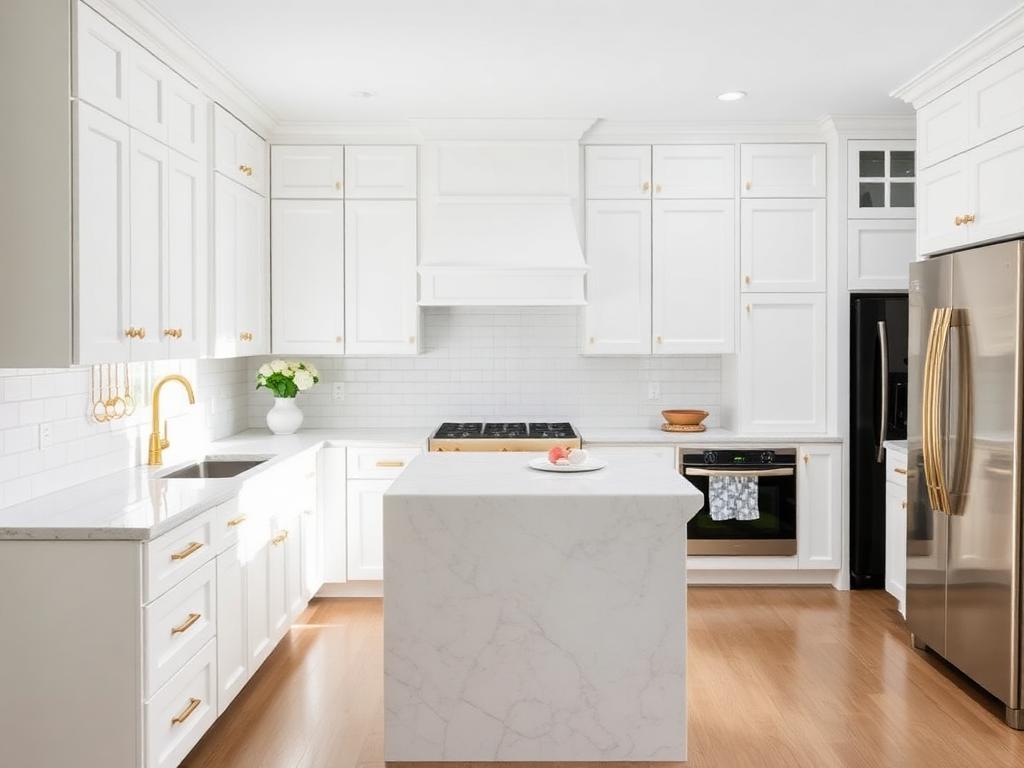 Bright white quartz island kitchen renovation in Ballantyne NC