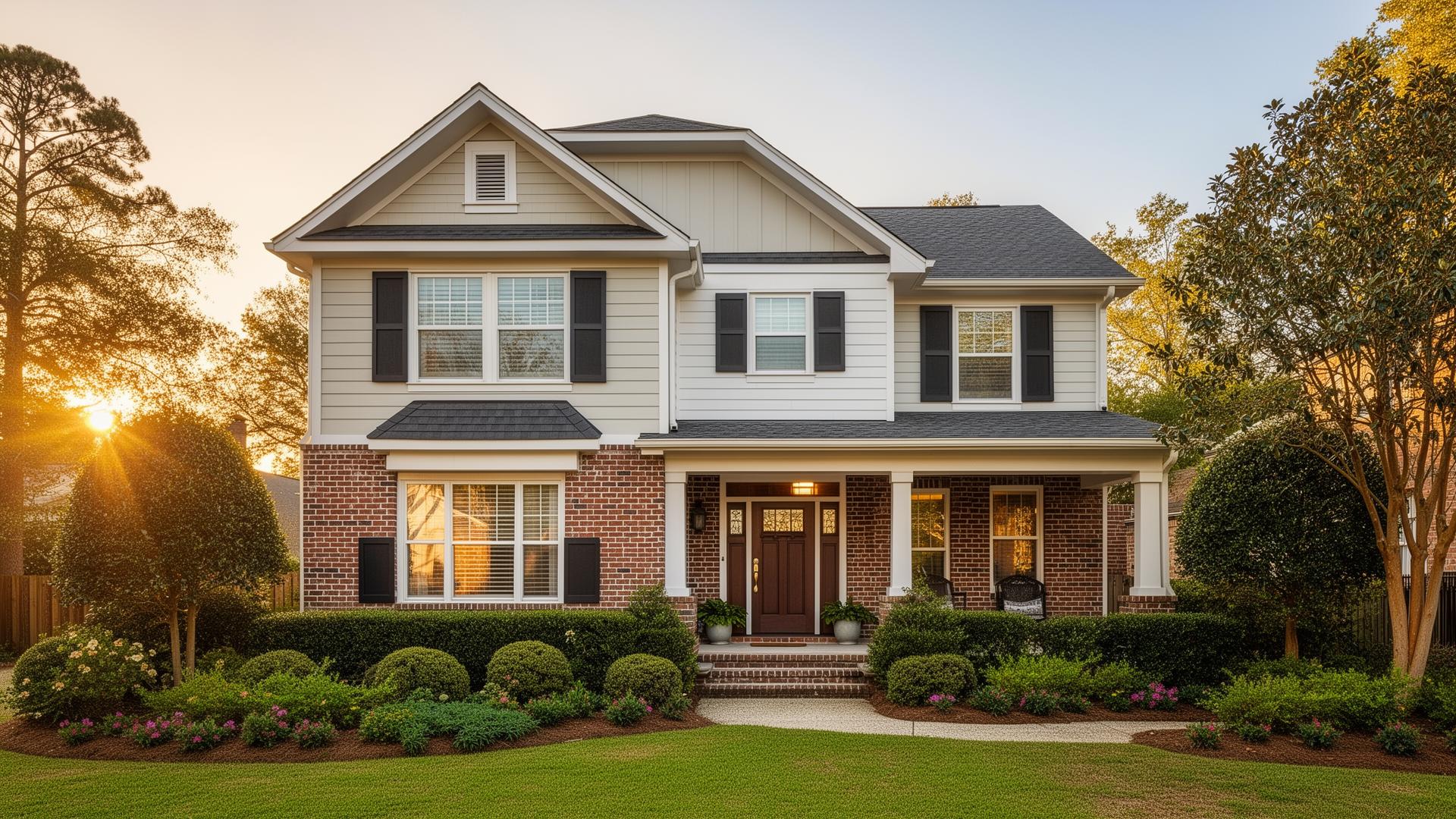 Renovated Charlotte home exterior at golden hour
